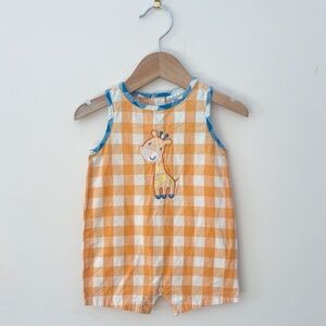BABYWORKS VGUC Boys Bright Colorful Giraffe Appliqué Gingham Romper